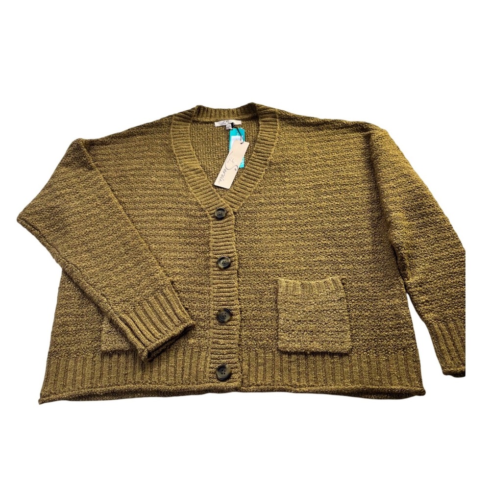 Les Serein Spiced Olive/Tan Boucle Popcorn Cardigan XXL Boxy Fall Cabincore Cozy